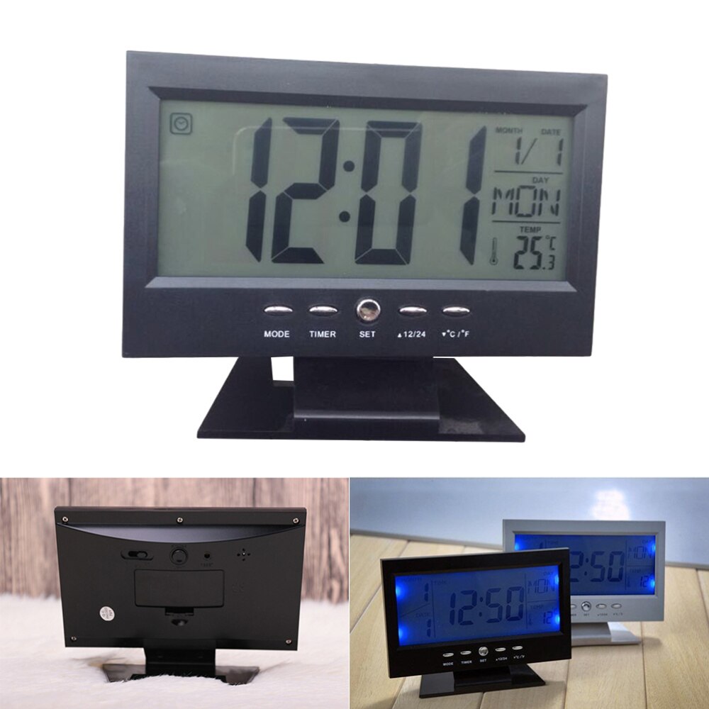 World Time Large Screen Modern Digital Alarm Clock LCD LED Backlight Snooze Large Digit Desk (Black): Default Title