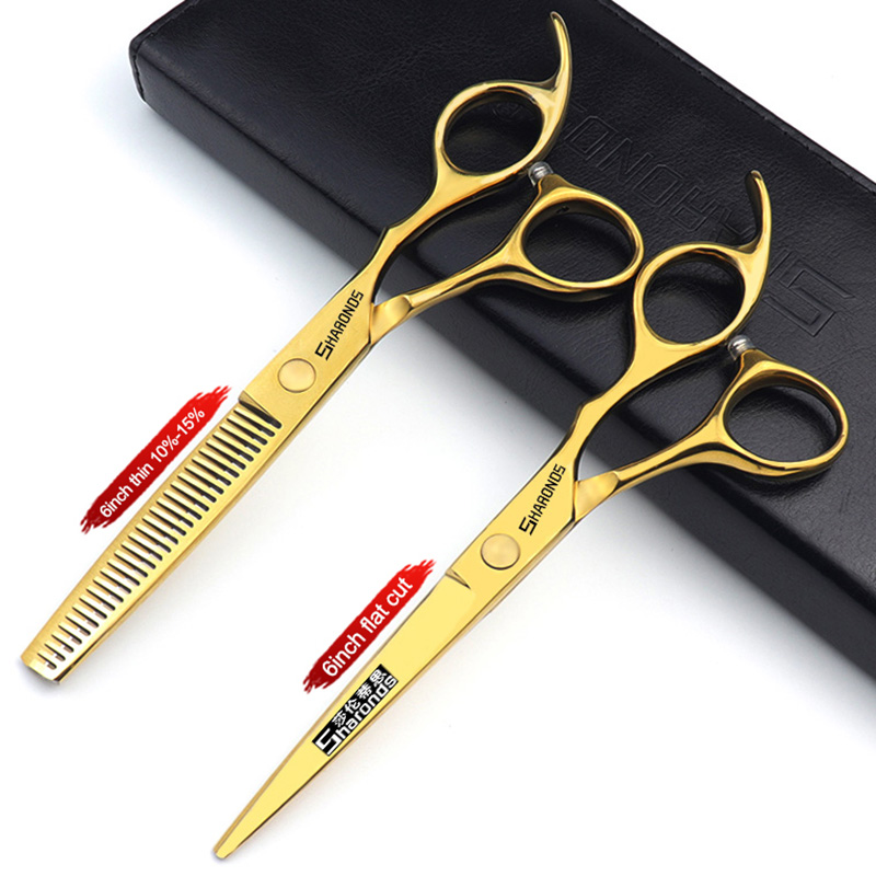Cortapelos profesionales y auténticos, juego de corte de dientes planos, peluquería exclusiva con tijeras y cortapelos: Chocolate