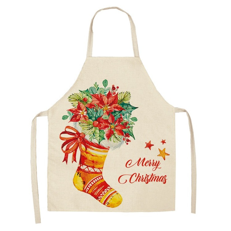 Christmas Printed Women Kitchen Aprons Waterproof Cooking oil-proof Cotton Linen Antifouling Chef Apron man kid aprons