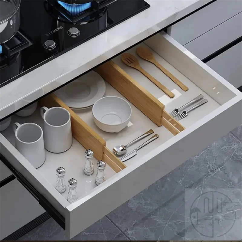 4Pcs Bamboo Drawer Dividers Organizers Adjustable Expandable Spring Loaded Drawer Separators for Kitchen Bedroom Dresser Offic
