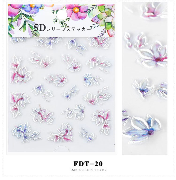 1pc 3D acrylique gravé fleur ongle autocollant en relief dentelle fleur mignon chat eau décalcomanies ongle eau toboggan décalcomanies 5D bricolage: 20