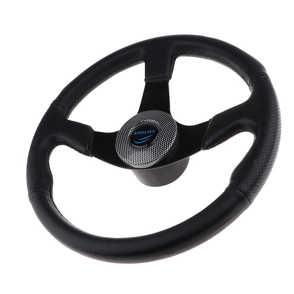 Universal Yacht Marine Pontoon Boat Steering Wheel 340mm 6 Bolts PU Material Soft Grip, Aluminum 3 Spoke 3/4 inch 19mm Shaft