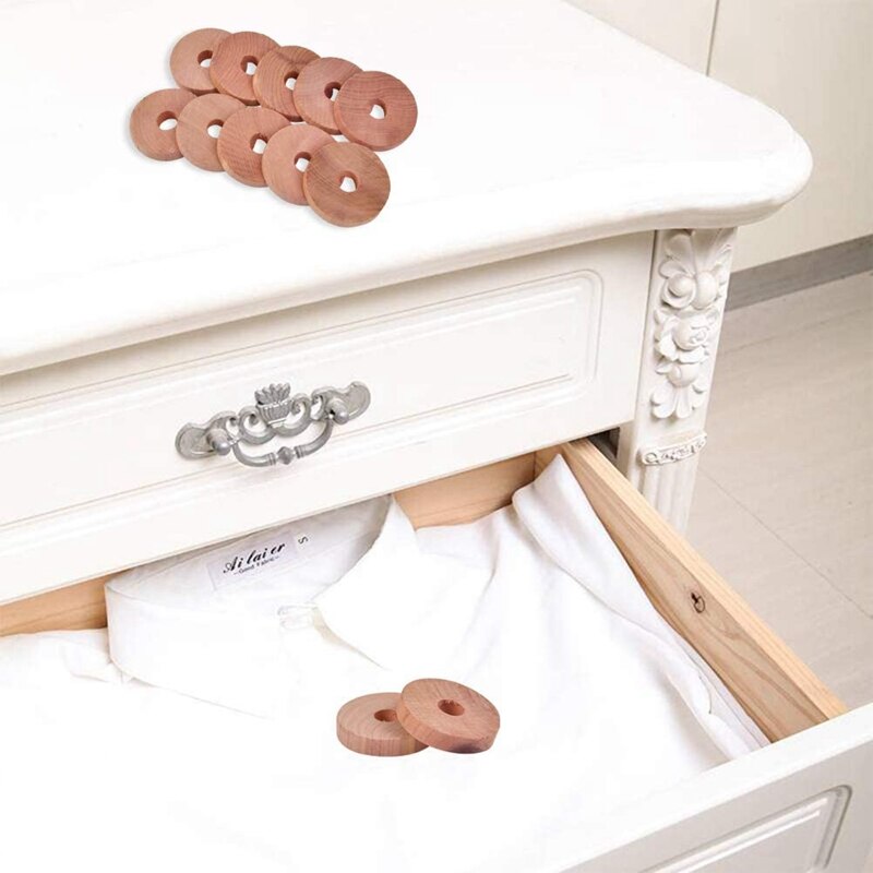 Juego de 50 anillos de madera de cedro para la ropa, bloques de cedro aromáticos, para armarios y cajones, Protector de almacenamiento de ropa
