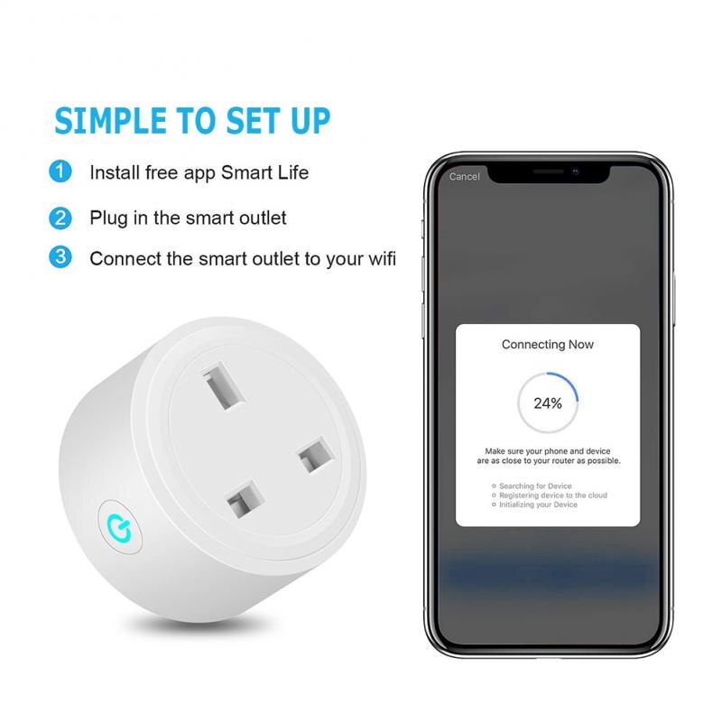 Portable Voice Control Smart Socket 16A UK Plug Wireless Timing Outlet Socket Power Switch With Alexa Google Home Smart Life APP