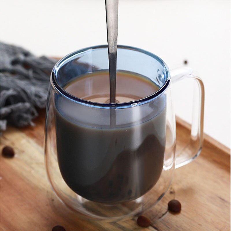 Glass Coffee Mugs 250ml multicolor Double-Layer Glass Mugs With Handle Perfect For Latte Cappuccino Espresso Glassware