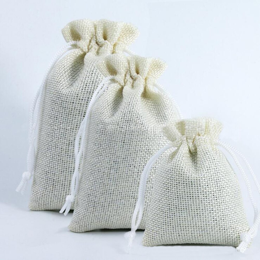 Price Natural Resuable Jute Linen Drawstring Pouch Packaging Bag Logo Printed Jewelry Christmas Bag: white M