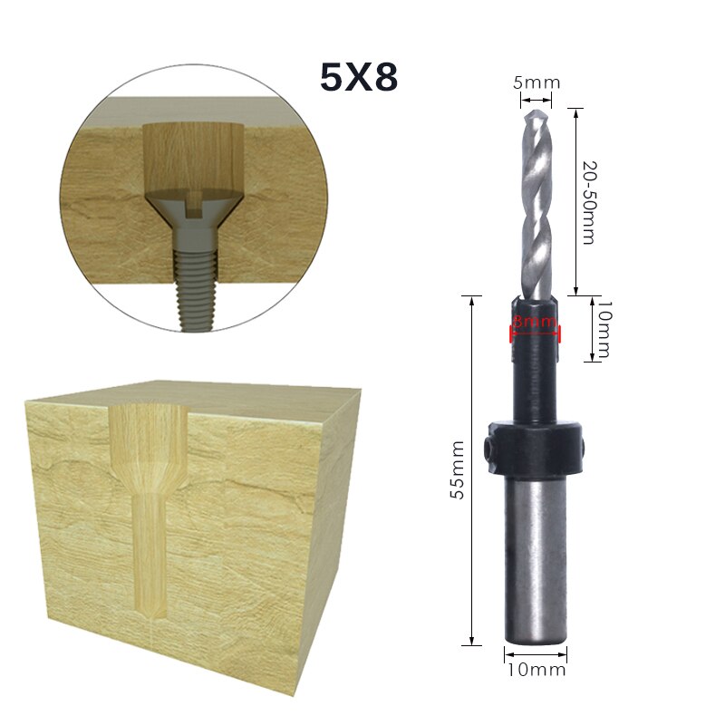 1Pcs 8Mm 10Mm Shank Hss Houtbewerking Countersink Router Bit Set Tapeinduithalerset Remon Sloop Voor Hout Frezen cutter: 10mmShank 5mmX8mm