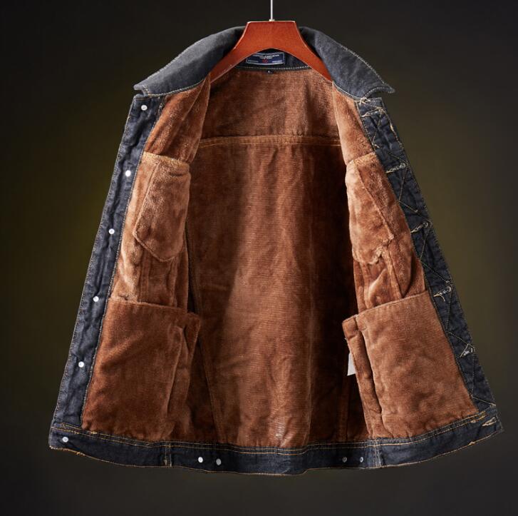 Vinter herre jakke og frakk varm fleece denim jakke herre jean jakker outwear mannlige cowboy