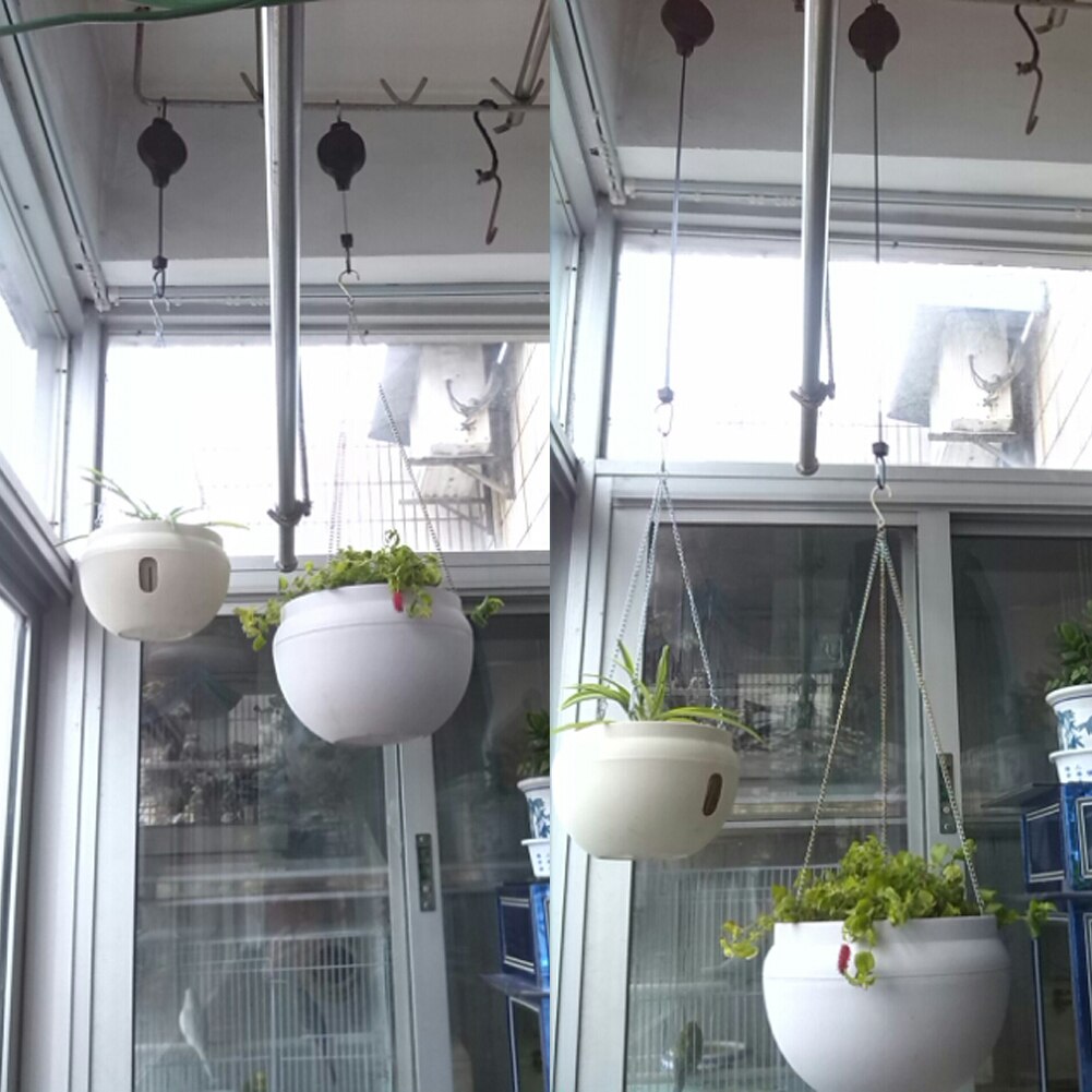 20-90cm udtrækkelig havehængende kurv retro pull down blomsterpotte bøjle remskive plantepotter vaskekrog balkon dekoration