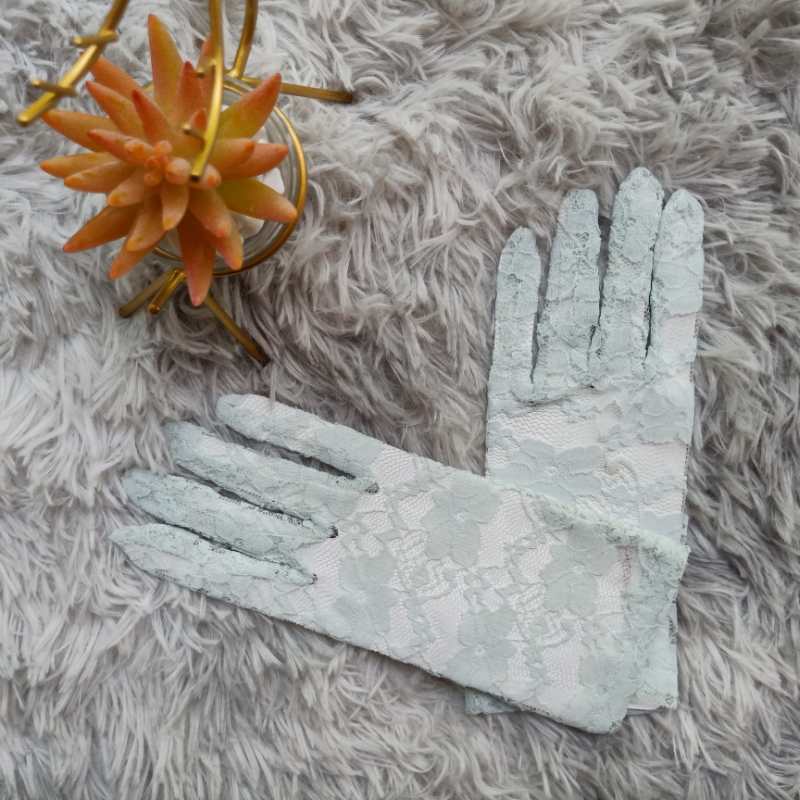 blaugrün Grün Sommer Elegante Damen Blumen- Spitze Handschuhe Blau Gelb Handgelenk Länge Kurze Volle Finger Mädchen Braun Rosa Handschuhe: Lt.Blau