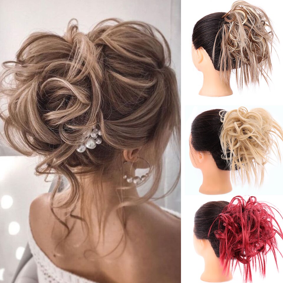 LUPU Synthetic Hair Bun Girl Wig Messy Wedding Extension Curly Hair Accessories Ombre Blonde Red Hair Extension For Women