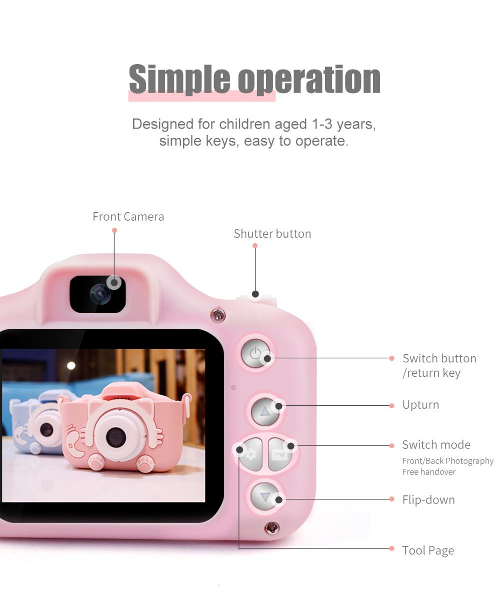 Children Kids Camera Mini Digital Camera Educational Toys for Baby 1080P Dual lens Video Camera with 2 Inch Display Screen