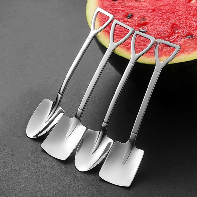 2/4PCS Coffee Spoon Cutlery Set Stainless Steel Retro Iron Shovel Ice Cream Spoon Scoop Spoon tea-spoon Tableware