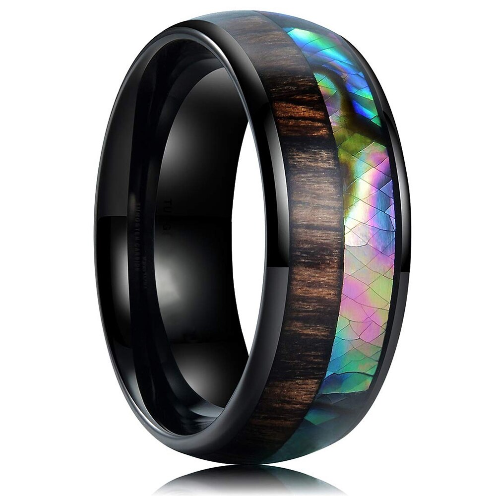 8mm Men's Black Tungsten Carbide Ring Wood Shell Inlay Engagement Ring For Men Wedding Band Jewelry: 13