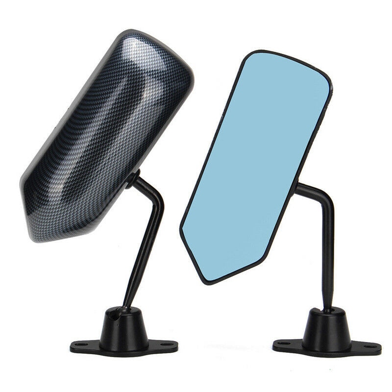 Espejo retrovisor Universal para coche, 1 par, de fibra de carbono, espejo retrovisor azul, cristal lateral de carreras de carbono, soporte metálico de ángulo amplio