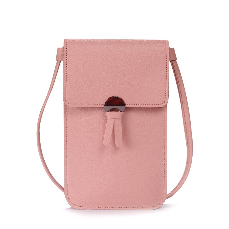 Shoulder Bags Mini Mobile Phone Bag With Back Side Clear Touching Screen Window Pu Leather Bag Touch Screen for iphone xiaomi: pink