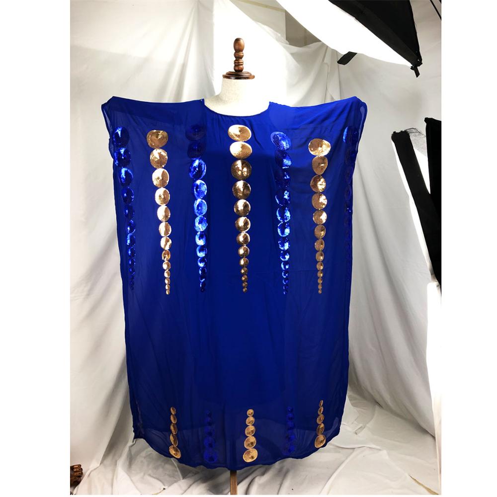 Robe en mousseline de soie, style porté large, à manches longues, Dashiki, pour femmes,: blue / XXL