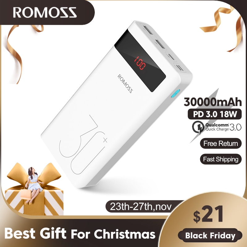 Romoss 30000Mah Power Bank Pd Quick Charge Powerbank Pd 3.0 Snel Opladen Draagbare Exterbal Batterij Chargerfor Iphone Voor Xiaomi