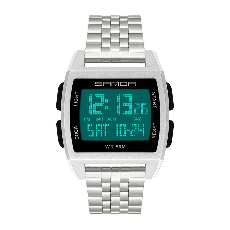 SANDA Watch Square Men Watches Stainless Steel Multi-Function Electronic Watches Luminous Waterproof Casual Sport Watch