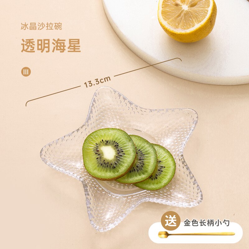 Bord doré coeur pêche ménage saladier bol en verre assiette transparent dessert fruits style japonais salade vaisselle: star shape single