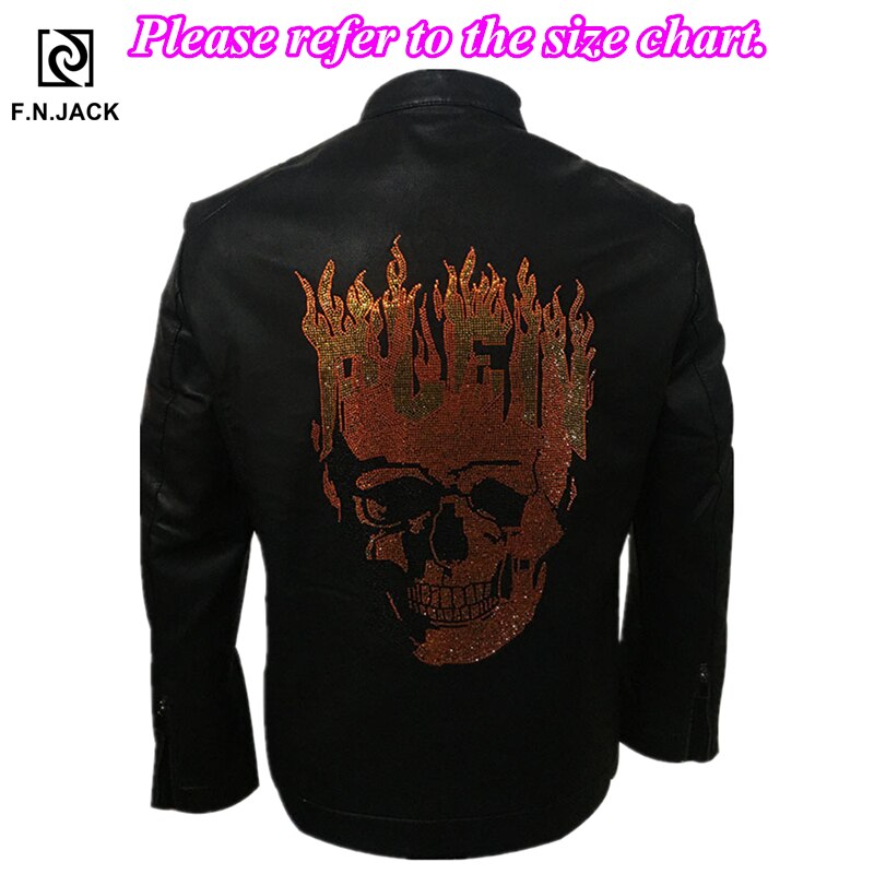 Fnjack skinnjacka herr skalle konstläderrock herr vinterjacka chaqueta de cuero para hombre motorcykel svart jacka: 003 / L