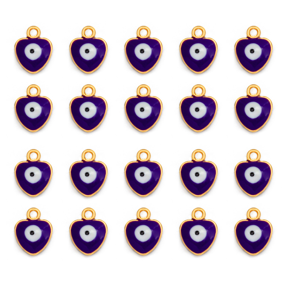 Amuleto de ojo de la suerte para fabricación de joyas, colgante de corazón, gota de doble cara, aleación de aceite, colorido, mal de ojo, accesorios de pulsera, 20 piezas por lote: PLATEADO
