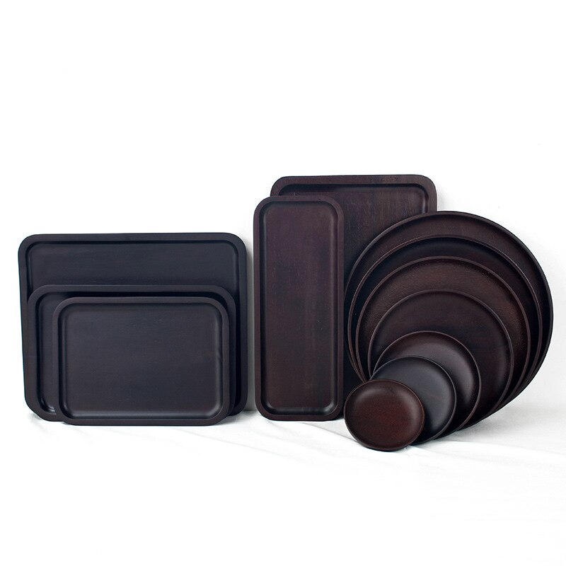Storage Box Wood Pan Plate Fruit Dishes Saucer Tea Tray Dessert Dinner Bread Wood Plate Japanese Round/Rectangle Home Decoration
