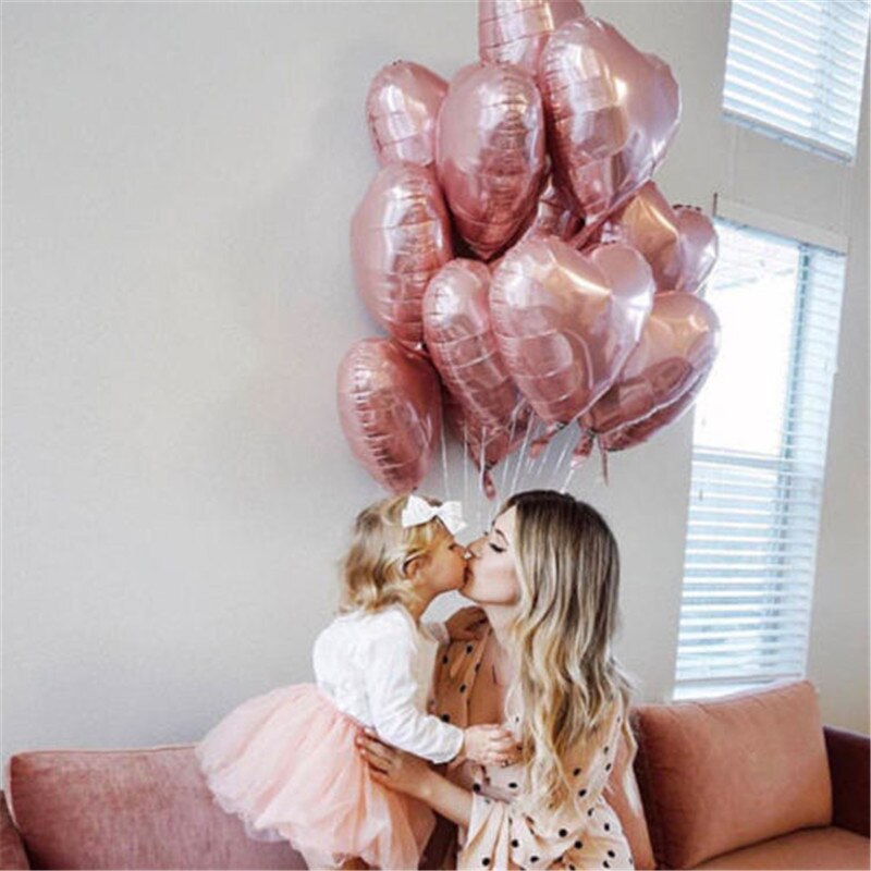 Globos en forma de corazón de aluminio rosa y oro rojo de 18 pulgadas, 5 uds., globos en forma de corazón románticos de amor, globos de aluminio, decoración de de cumpleaños o boda
