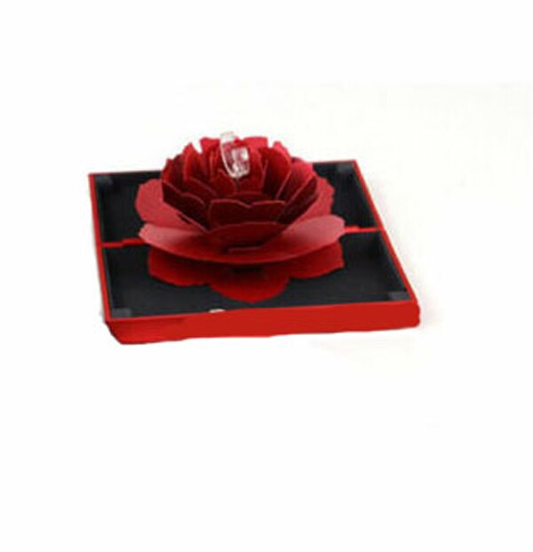 Mooie 3D Pop Up Rose Ring Box Bruiloft Engagement Sieraden Opslag Rechthoekige Voorstel Roterende Rose Flower Ring Box: Red