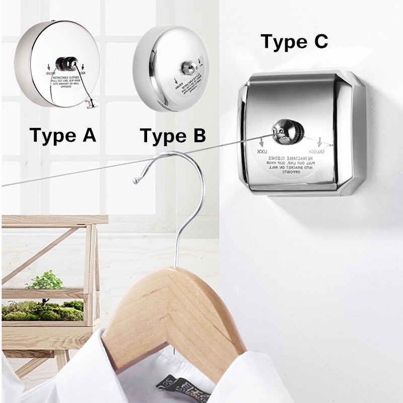 304 Stainless Steel Clothesline Wall mount Folding Clothes Horse Extendable Laundry Hanger Retractable Drying Rack Clothes Rope