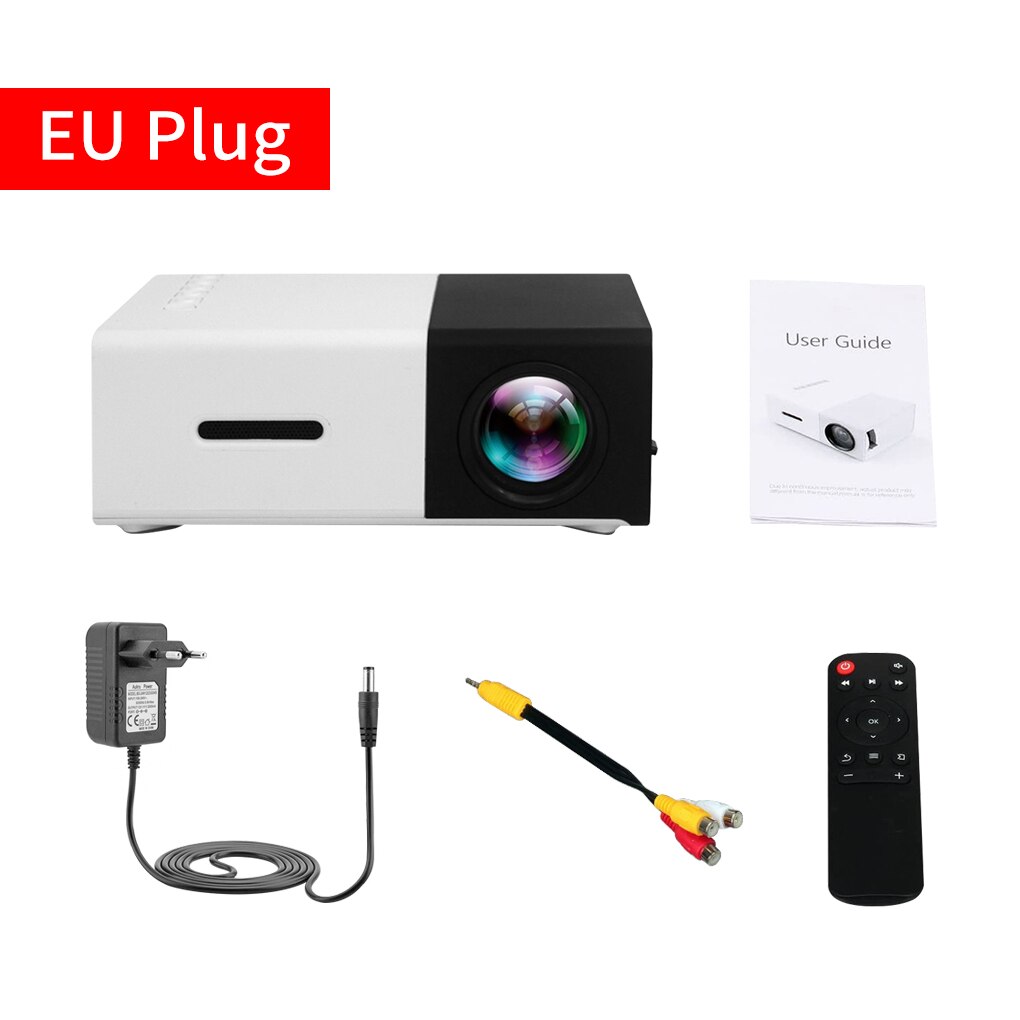 YG300 Pro proiettore LED 800 lumen 3.5mm Audio 320x240 pixel HD 1080P LED USB Mini proiettore lettore multimediale domestico: Black EU Plug