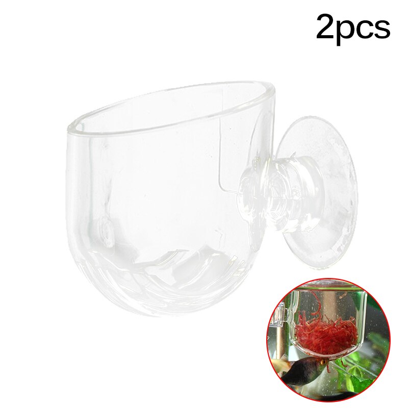 2pcs Aquarium Fish Tank Fish Feeder Glass Plant Cup Red Worm Feeding Suction Cup Food Container Aquarium Accessories