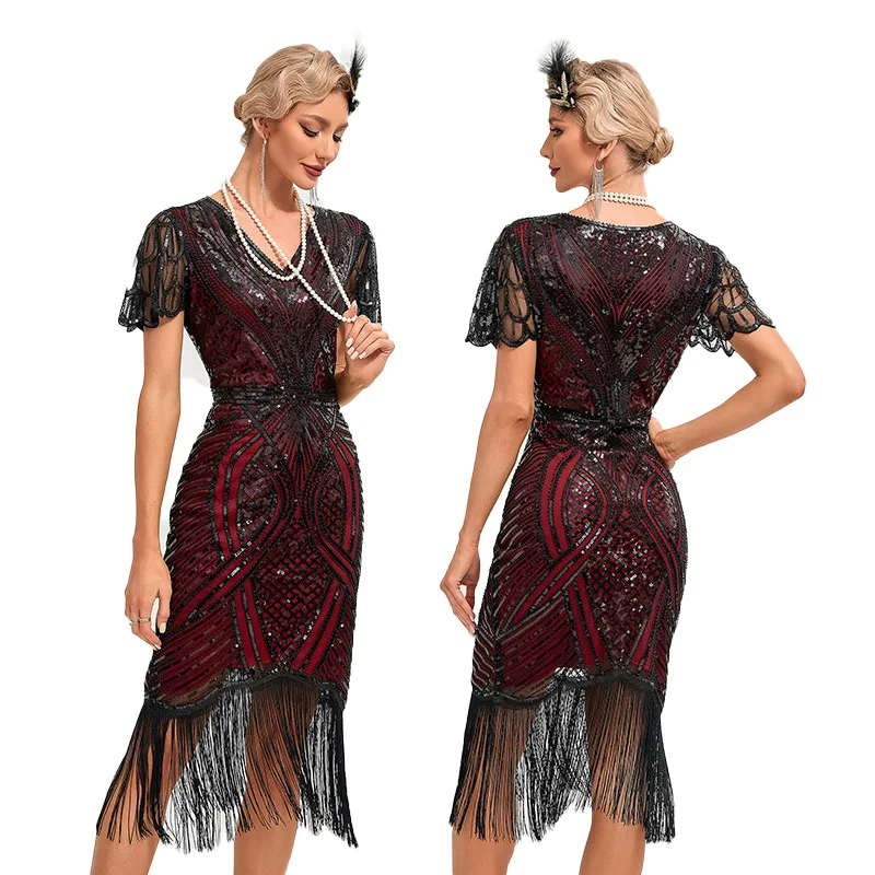 Sexy dames s 1920s gatsby flapperjurk pailletten art deco roaring gatsby jurk met korte mouwen vintage flapperjurken: Xxxl / Beige