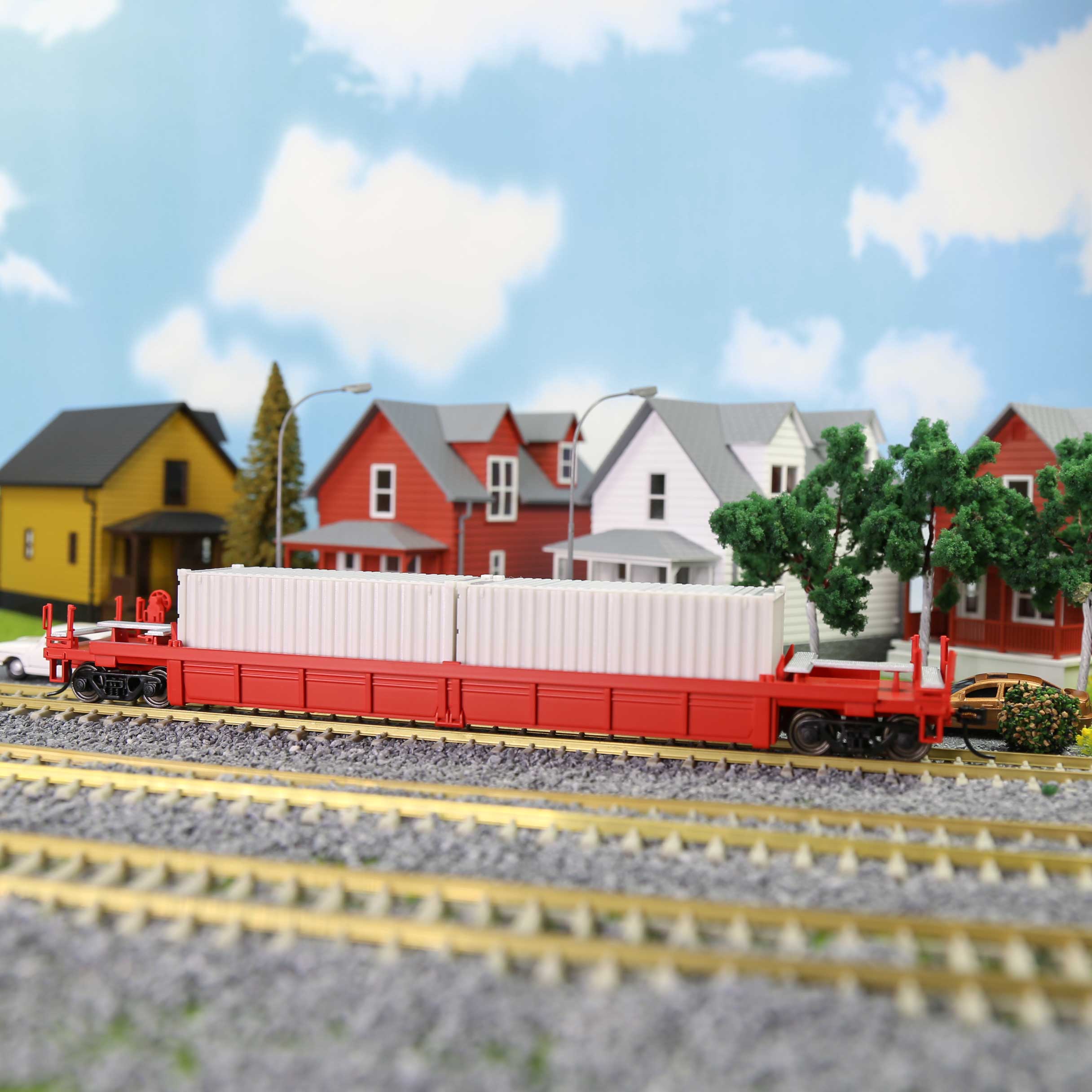 1 Set HO Scale 1:87 Well Car with 40' 20' Container Model Railway Wagons Model Train Freight Car C8749