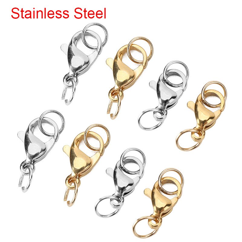 20Pcs 10Mm 12Mm Rvs Kreeft Sluitingen Haken Voor Ketting Armband Goud Kleur Connectors Fit Diy Sieraden maken Levert