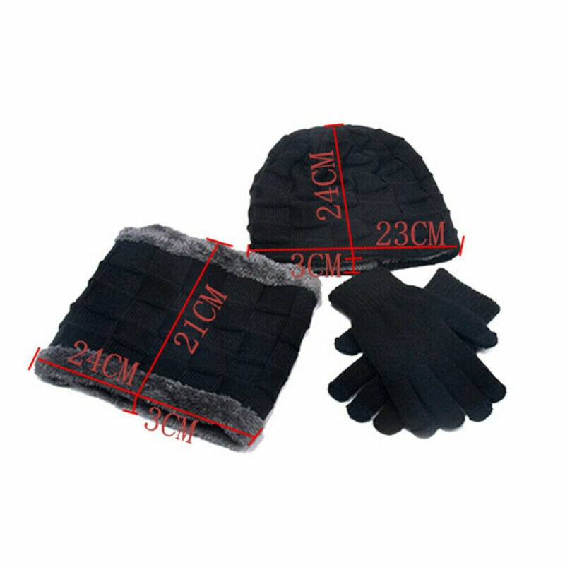 Men Women Winter 3 Piece Set Knit Beanie Hat Scarf Touchscreen Gloves Warm Suit