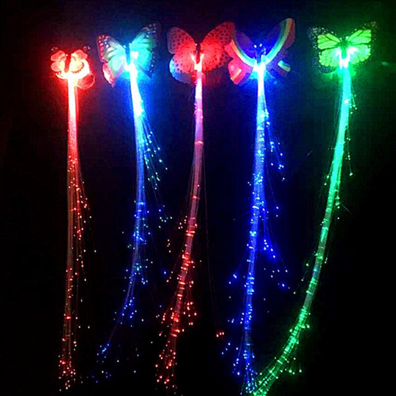 Women Girls LED Shining Hair Braids Barrette Flash LED Fiber Hairpin Clip Light Up Headband Butterfly Party Glow Hair Braid