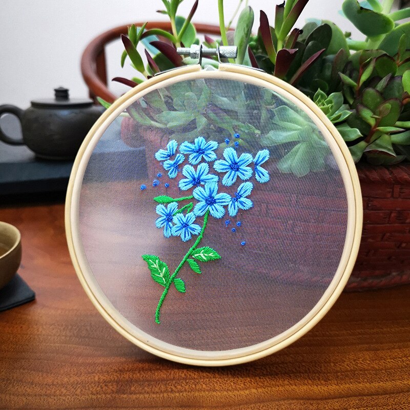 Diy broderi blomst / blad håndarbejde håndarbejde til begyndere korssting kit bånd maleri broderiramme hjem dekoration: Blå
