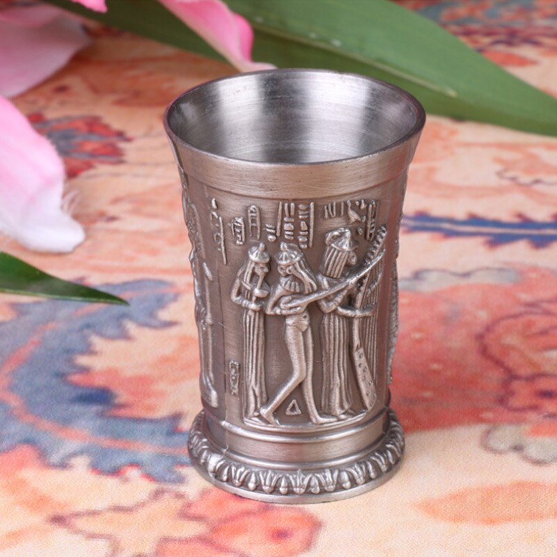 1 pcs Oude Egypte Mythe Archaize Koper Cup Borrelglaasjes 3D Relief Cleopatra Rameses Rah Zilverkleurige Drank Cocktail Wijnglas
