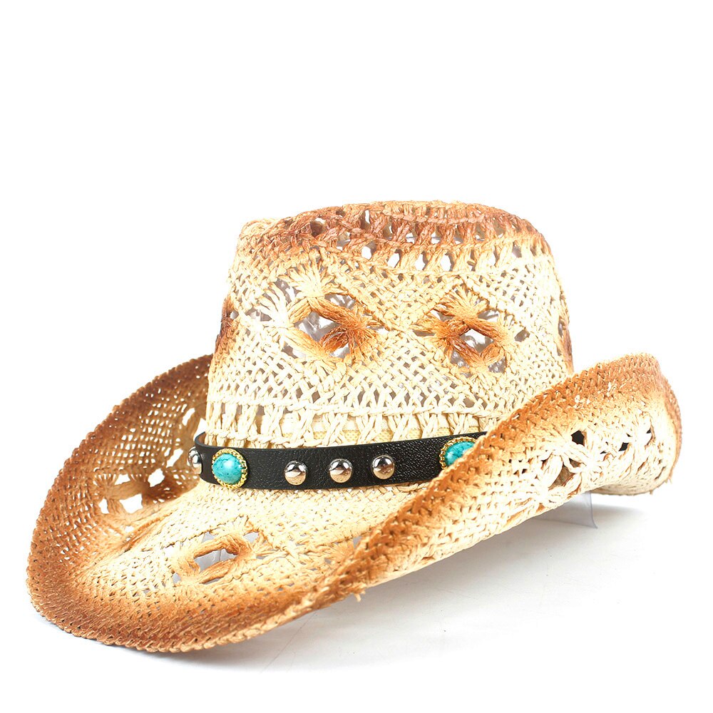 Stroh Hohl Western Cowboy Hut Frauen Männer HandmadeFedora Sombrero Hombre Strand Cowgirl Jazz Sonnenhut Größe 56-58 CM