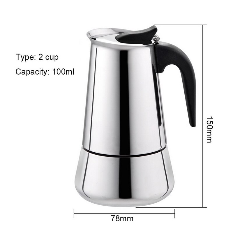 Cafetera, cafetera de acero inoxidable, cafetera para estufa, cafetera con filtro superior, cafetera fácil de limpiar (3.5 onzas líquidas, 2 tazas