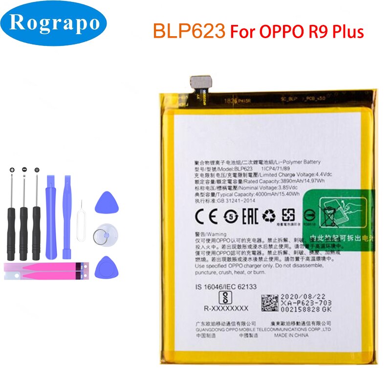 Batterie de téléphone pour OPPO R9S F3 Plus R11S A83T R15 Pro K3 F7 A3 A5S A1K A57, BLP623 BLP643 BLP649 BLP659 BLP661 BLP673: R9S Plus BLP623