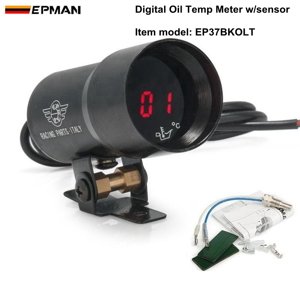EPMAN 37mm Digital Geraucht Volt Meter Wasser Temp Öl Temp Messgerät Öl Drücken Sie Messgerät Schub Turbo Meter Tachometer EP-DGT-AF: Öl Temperatur