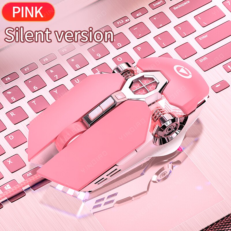 Cute girl mechanical gaming mouse pink mouse gaming dedicated wired silent office computer mouse 3200dpi Pink: silent