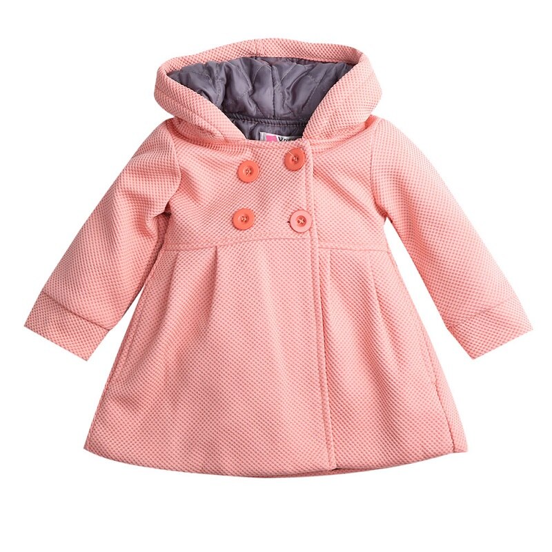Efterår & vinter babypige vinter varm uld blanding vinterdragt ærtefrakke overtøj hættejakke tøj: Lyserødt læder / 9m