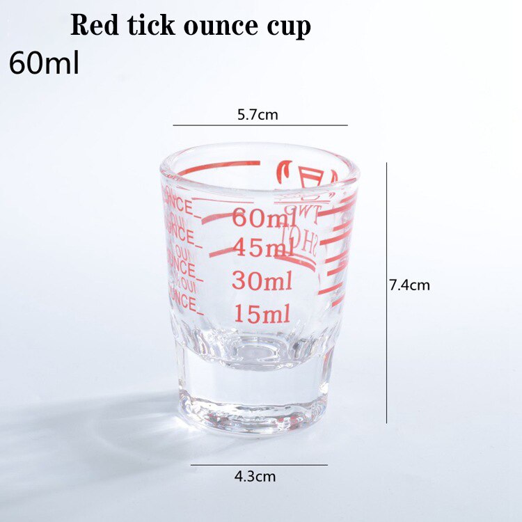 Verdikte Glas Jigger Onskop 30Ml/40Ml/60Ml Onskop Afgestudeerd Maatbeker Geconcentreerd Cup espresso Koffie Beker: Red  60ml