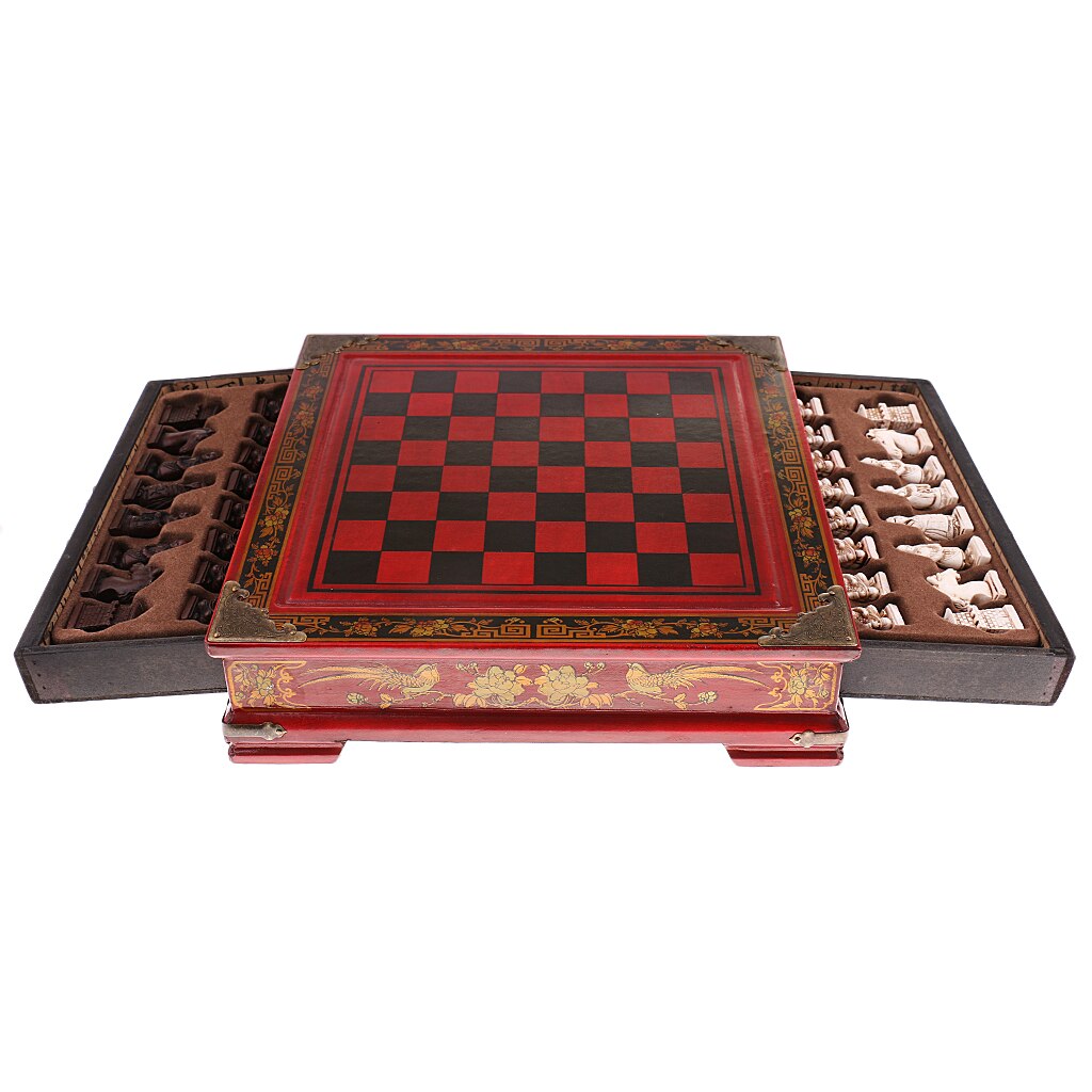 Ancient Chinese Style Collectible Wood Chess Set Chessman Classic Warriors Chess Board Table Games for Kids Adults Families