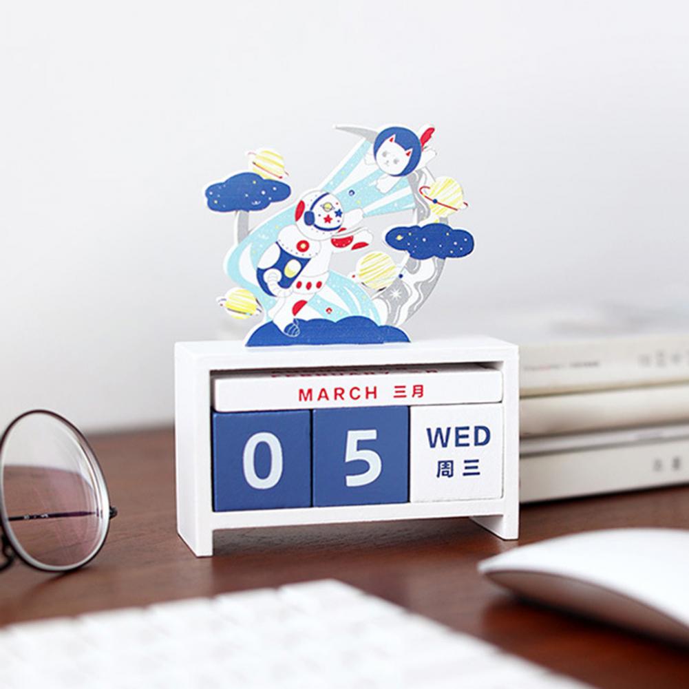 Calendario de escritorio delicado de madera giratorio, , números, bloques, calendario perpetuo, decoración