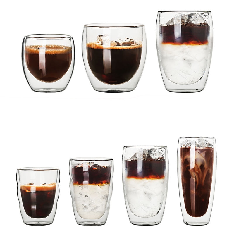 Borosilikatväggar kaffe/te/drycker glas kopp snapsglas - dubbelvägg isolerade latte glas espressokaffemuggar