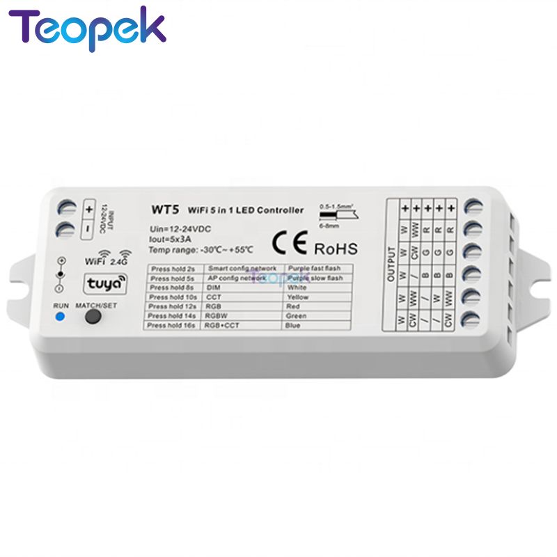 Skydance WT5 5 in 1 LED WIFI Controller Tuya APP cloud Voice control For Dim RGB CCT RGBW LED Strip DC12-24V
